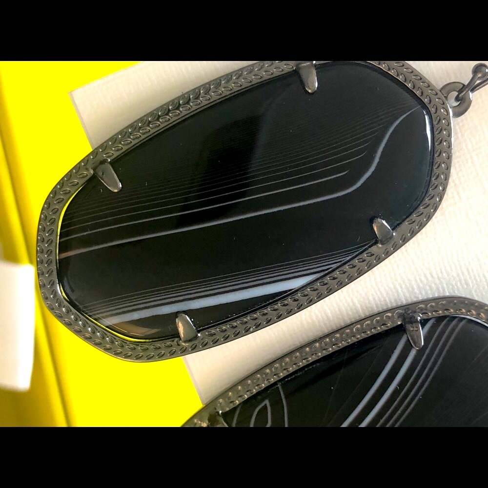 NWOT RARE & Retired Kendra Scott Danielle Earrings Black Banded Agate & Gunmetal - Picture 7 of 14